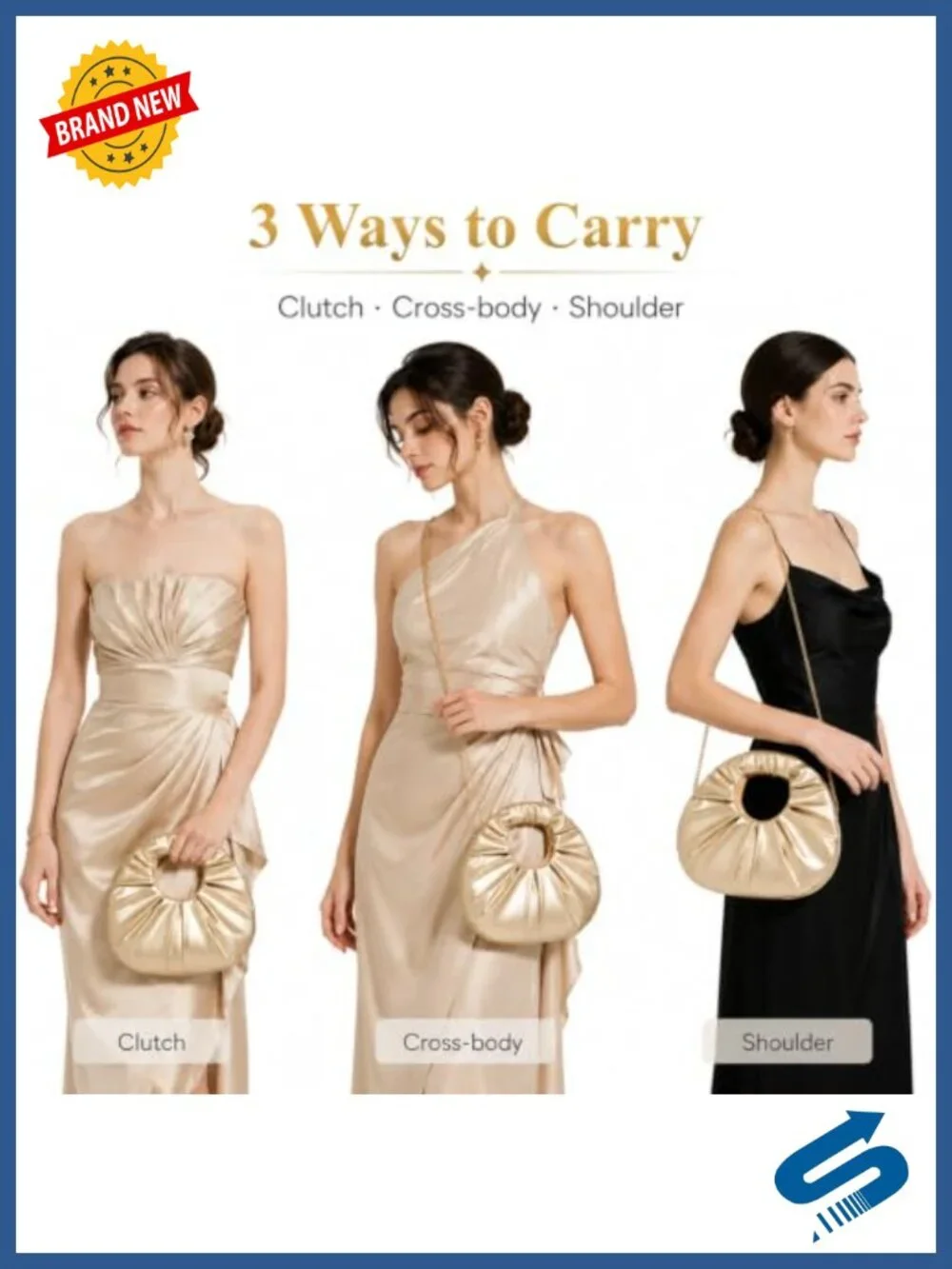 Pleated PU Leather Evening Clutch Wristlet Handbag for Party Prom Wedding